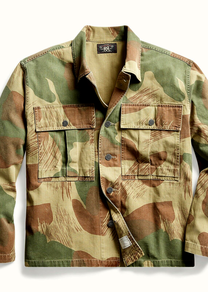 RRL Ralph Lauren Belgian Camo Herringbone Overshirt Jacket Men XL  