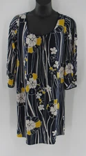 JAX Women's 3/4 Sleeve Knee Length Navy Blue Yellow Floral Sheath Dress: Size 12