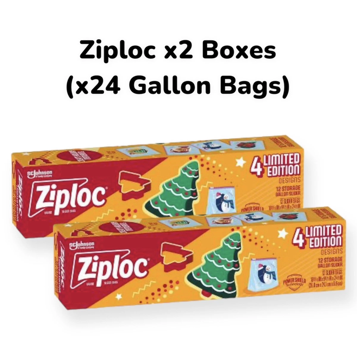 2) Ziploc Holiday Ltd Edition Slider Gallon Storage 24 Bags Christmas 12per  Box