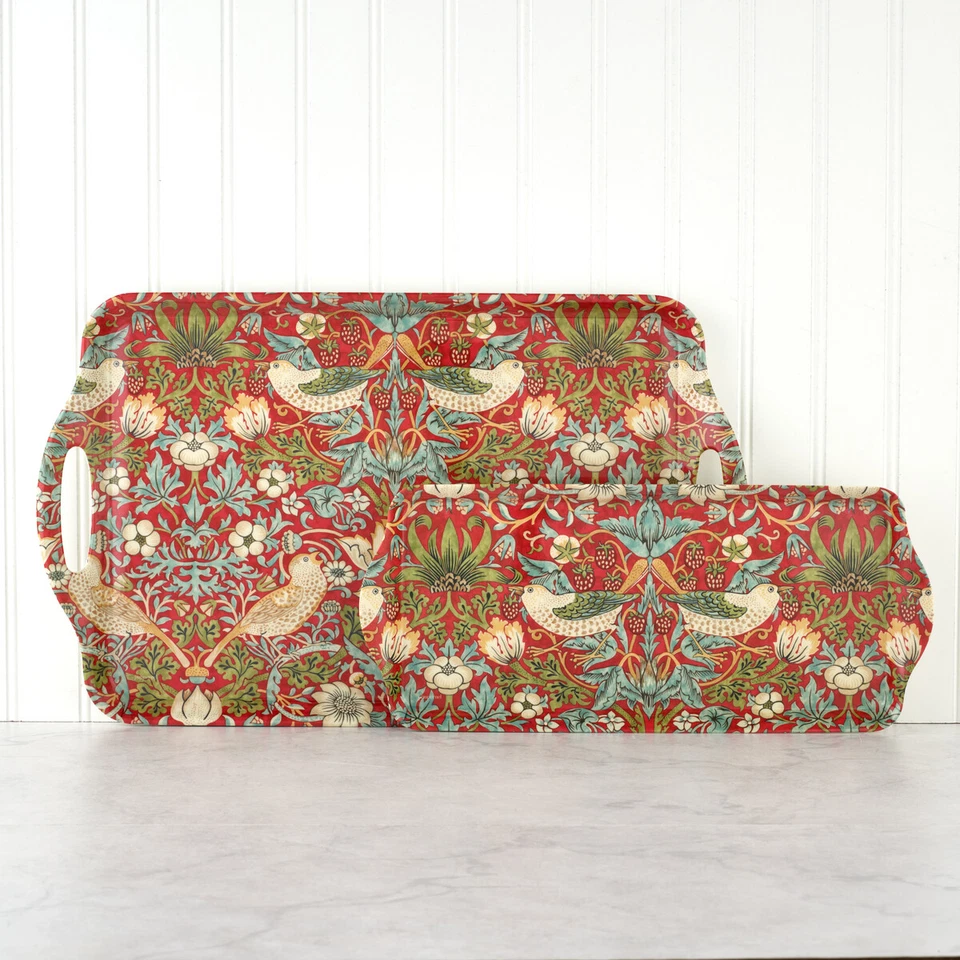 Bandeja de melamina roja Pimpernel Morris & Co Strawberry Thief con asas Foto 3 de 4