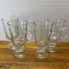 Libbey Irish Coffee Mugs - Clear Glass -  Heavy Ringed Pedestal - Set of 4