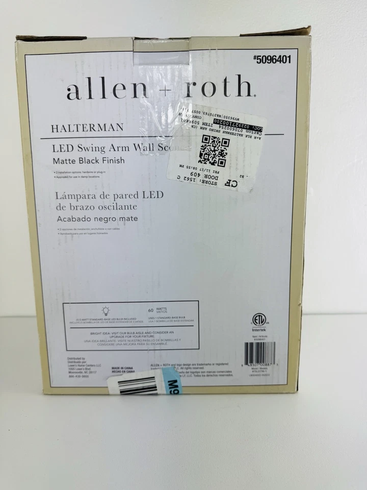 Aplique de pared Allen + Roth Alsbury 6,5 pulgadas acabado negro mate brazo oscilante -Caja abierta- Foto 3 de 4