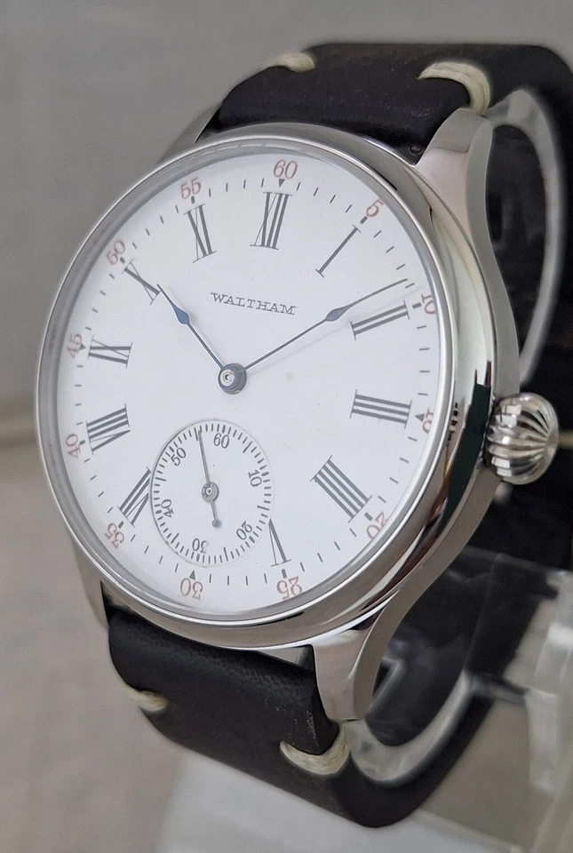 Waltham 12s Pocket Watch Conversion To 44mm SS Wrist Watch 1894 Model Serviced