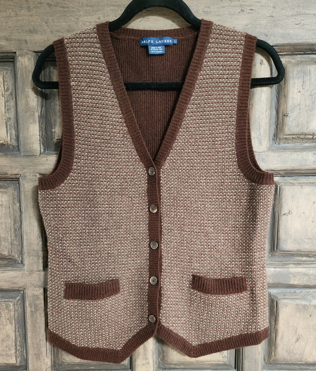Vintage Ralph Lauren 100% Cashmere Brown Vest Size L