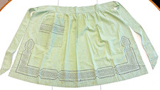 Hand Embroidered Green Gingham Half Apron W/ Pocket  22  Length X 66  Ties