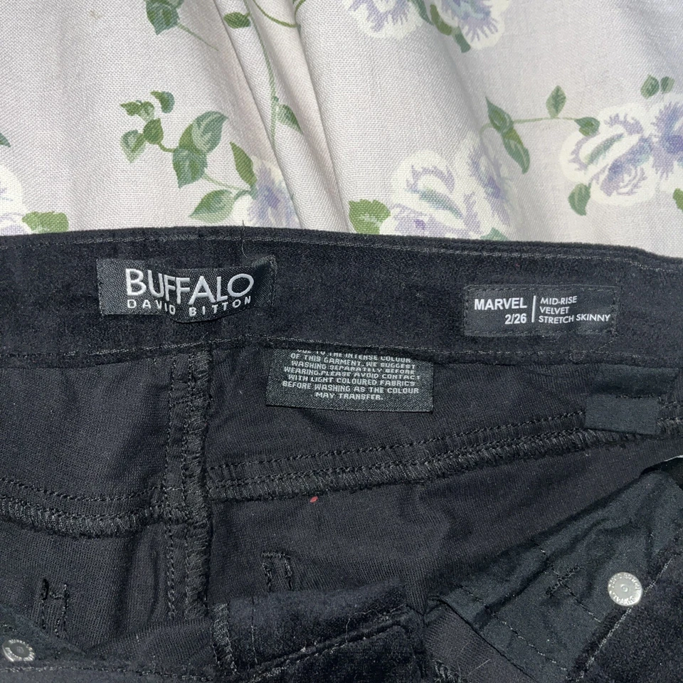 Buffalo David Bitton Pants Womens Size 2/26 Black Marvel Mid Rise Velvet Skinny - Image 3 of 3