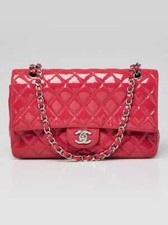 Chanel Pink Quilted Patent Leather Classic Medium Double Flap Bag