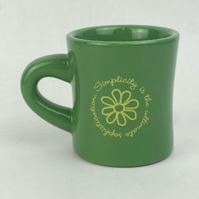 Life Is Good Green Coffee Mug Flower ''Simplicity is the Ultimate Sophistication''
