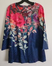 Soft Surroundings Floral Tunic Top Size Small Women's Long Sleeve Colorful
