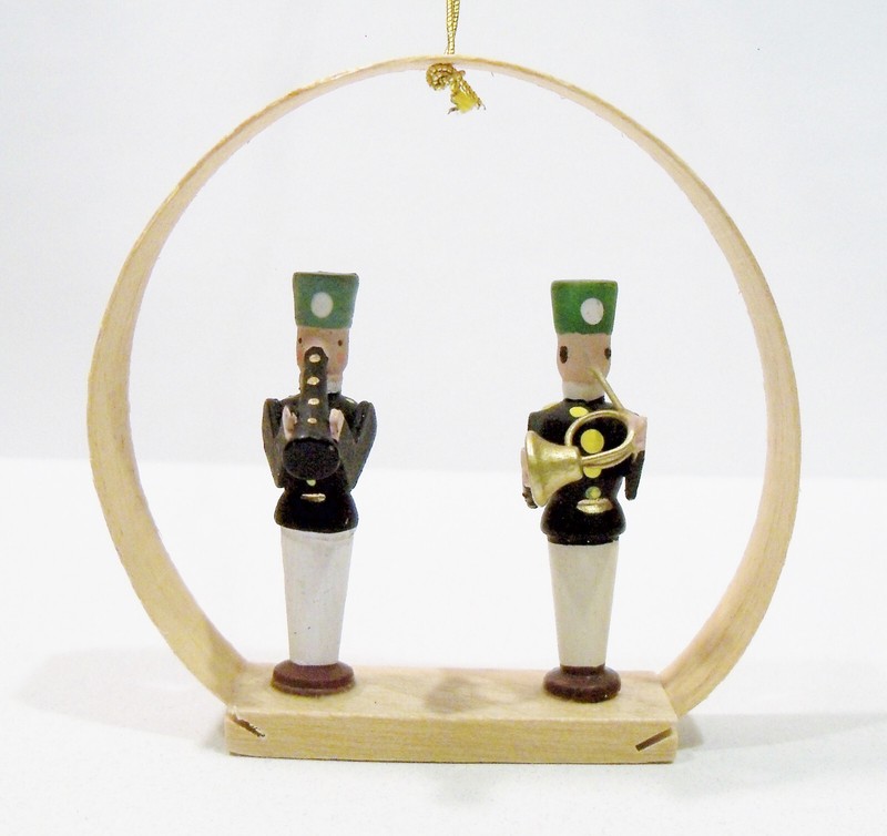 Erzgebirge Germany Soldier Musician Horn Shaved Carved Wooden Wood Vntg Ornament