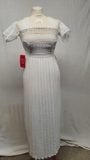 Little Mistress White Pleated Full Length Short Sleeve Laced Dress Size 10 (476)