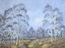 Birch Trees In The Fog - 16inch x 12inch, Oil Painting on Canvas, Unframed, 2015