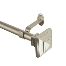 Florence 1" Antique Pewter Single Curtain Rod Stacked Square Finials 86-120"