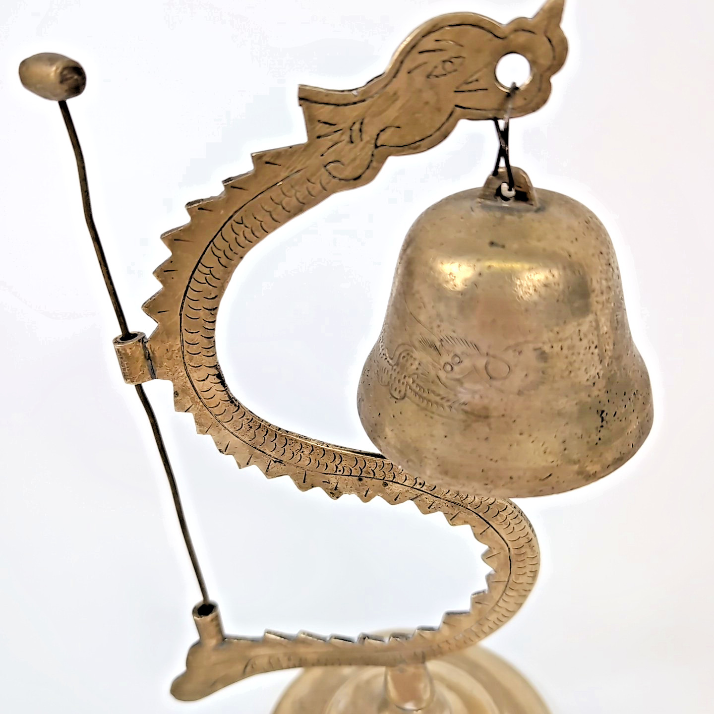 VTG Brass Dragon Gong & Cobra Snake Bell Asian Temple Ritual Buddhist Serpent