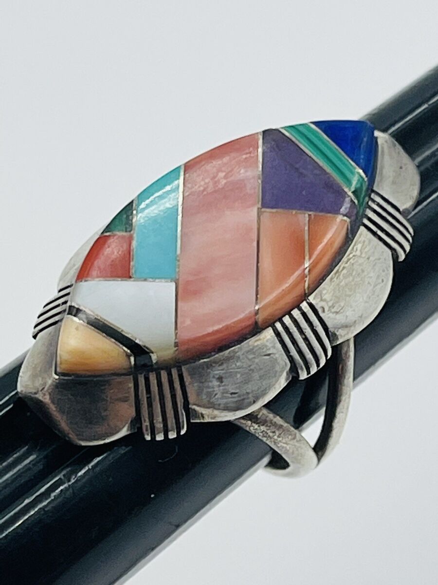 Beautiful Vintage Native American Navajo Turquoise & Mother Of Pearl Sterling Silver Ring Beautiful Vintage Native American Navajo Turquoise & Mother Of Pearl Sterling Silver Ring