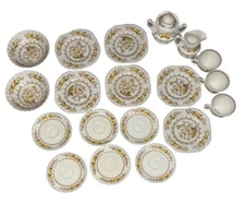 J & G Meakin Braemar Creamer  Sugar Bowl Cup Plates England scalloped floral