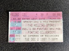 Rolling Stones Ticket Stub From Concert At Pontiac Silverdome, December 2, 1997.
