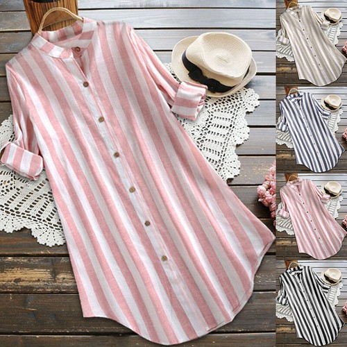 Übergröße Damen Knopf Tunika Shirt Tops Damen lässig locker T-Shirt Bluse Kleid - Bild 1 von 20