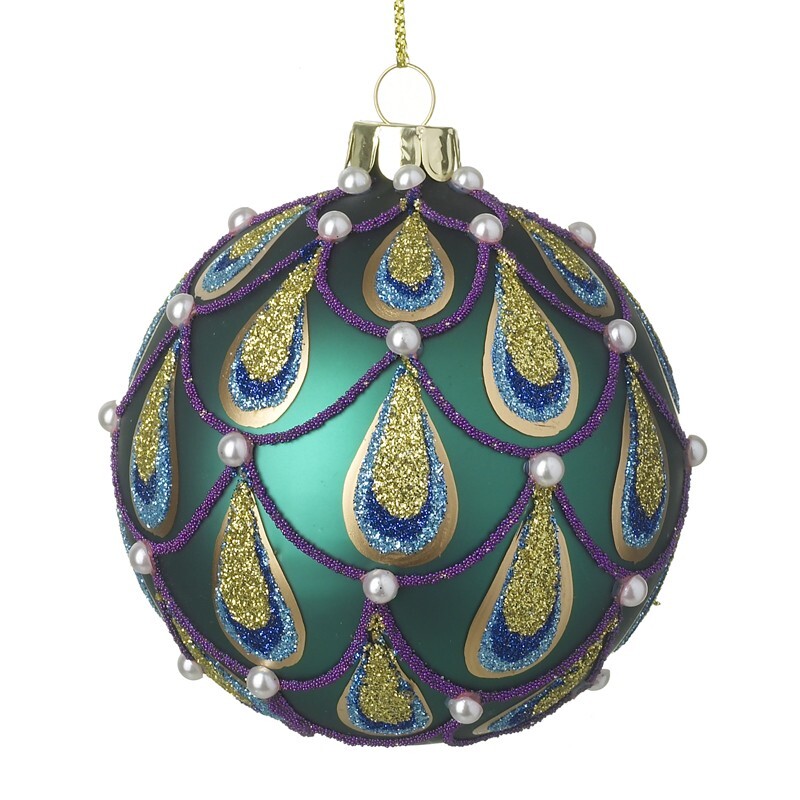Peacock Design Pearl Christmas Tree Bauble by Heaven Sends Christmas Collection