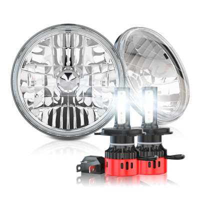 Pair 7'' inch Round LED Headlight High/Lo Beam Kit For Land Rover Defender 90 110