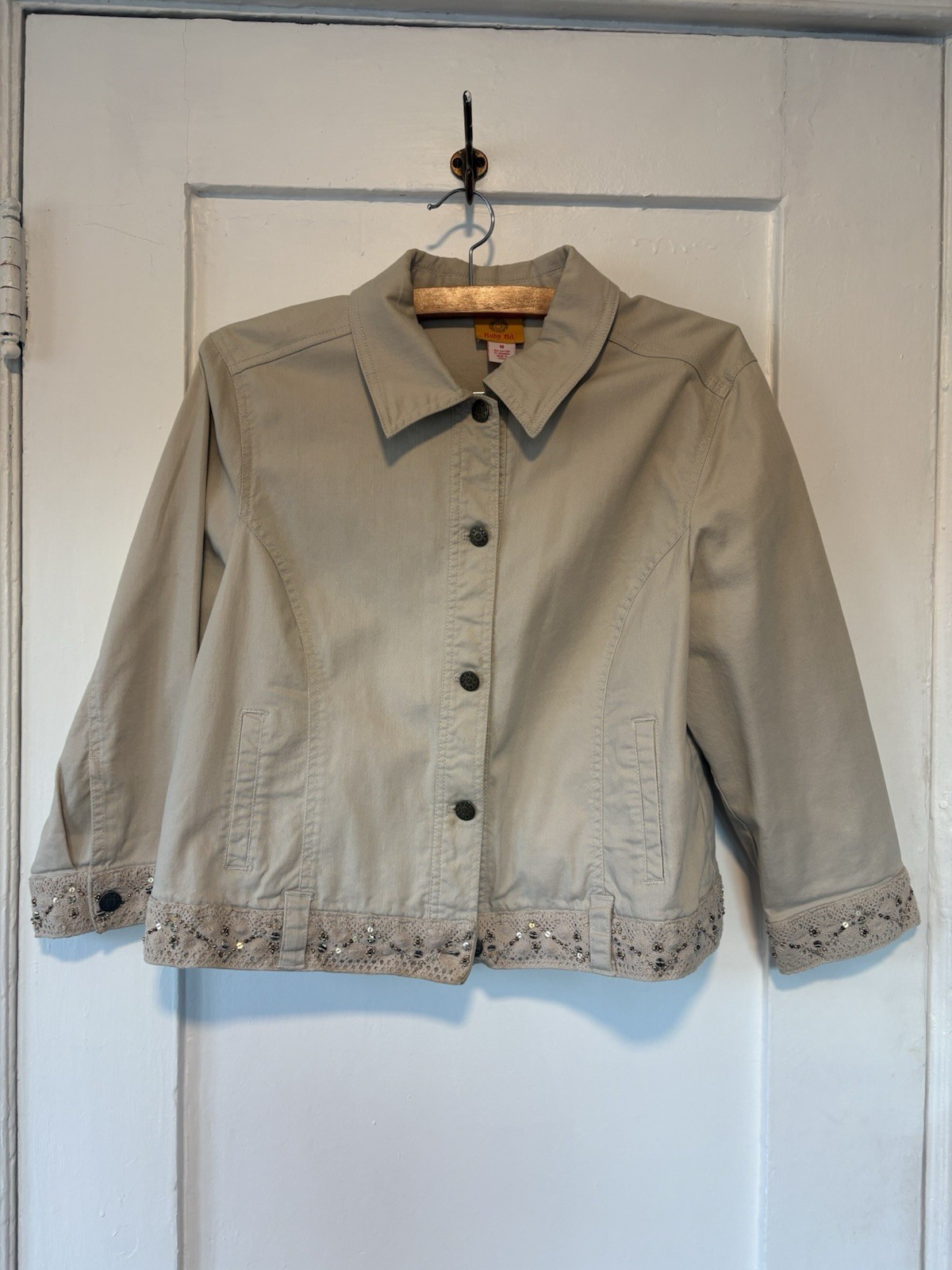 Ruby Rd. Beige Khaki Button Up Jacket With Beaded… - image 1