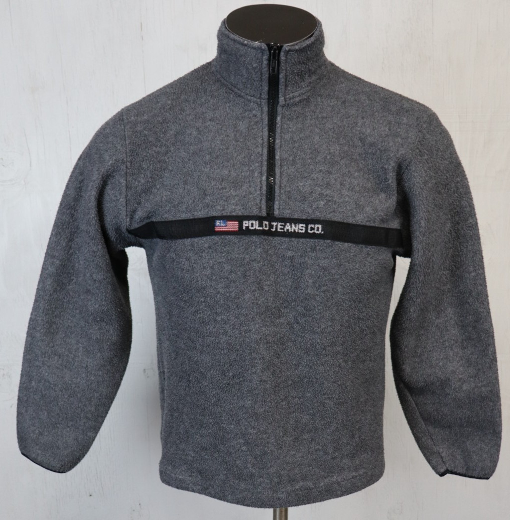 Vintage Polo Jeans Co Ralph Lauren Gray 1/4 Zip Jacket Fleece Size S Y2K FLAG