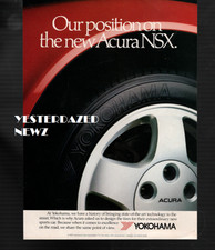Anuncio impreso 1990 para neumáticos Yokohama "Nuestra posición en el nuevo Acura NSX"