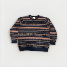 VINTAGE L.L. BEAN 100 LAMBSWOOL BLUE MULTI COLOR PULLOVER SWEATER SZ XXL