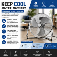 20 Inch High Velocity Floor Fan Large Metal Adjustable Cooling Industrial