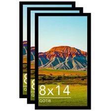 QOTIB 8x14 Picture Frame Black Set of 3 Wall Mount Horizontal Vertical Wood