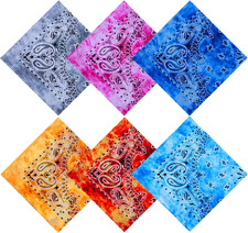 6 Pack Tie Dye Bandana Cotton Paisley Bandanas Headbands Cowboy Handkerchiefs fo