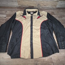 Vintage Ely Cattleman Pearl Snap Western Shirt Mens XL Black Tan Red Embroidered