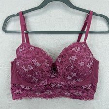 Adored By Adore Me Purple Floral Lace Balconette Bra 36D Lingerie