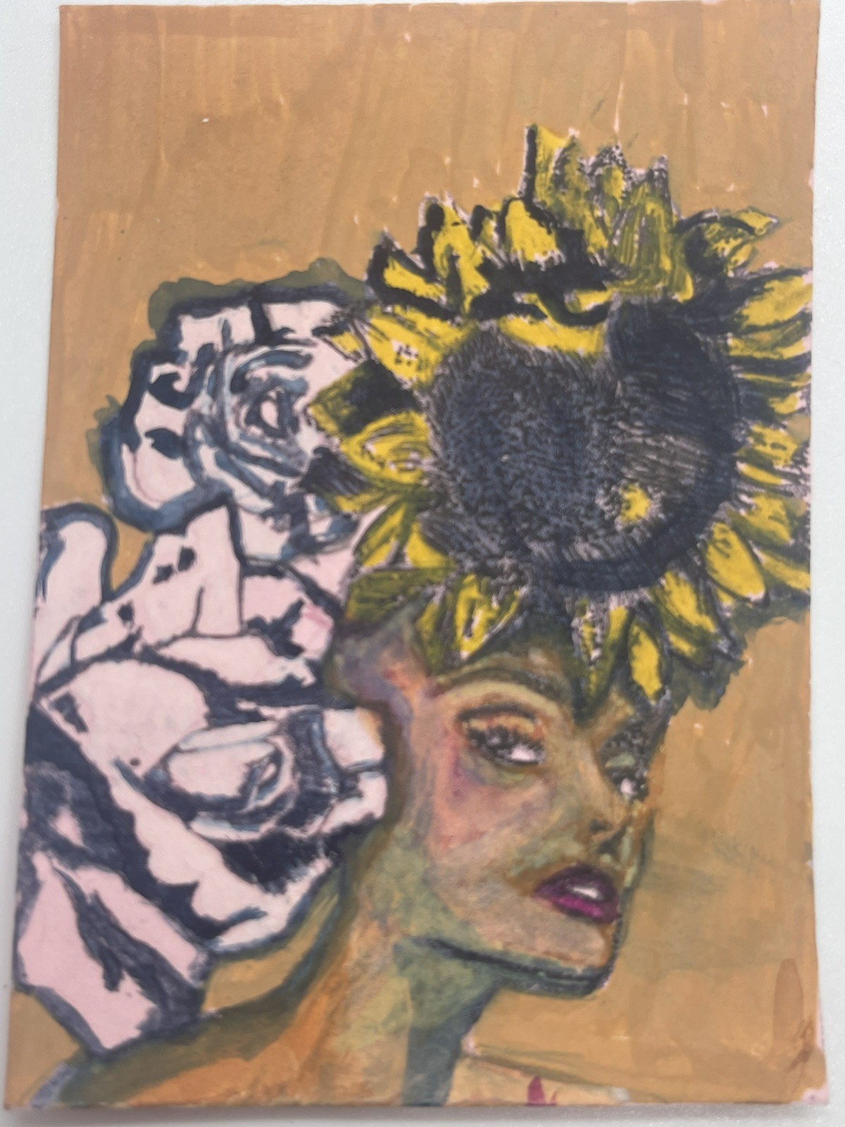 ACEO Original Mixed Media – Floral Crown Portraits #110– ATC by Tehillah