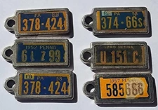 LOT OF 6 DISABLED AMERICAN VETERAN VINTAGE PA. LICENSE PLATE KEYCHAIN TAGS