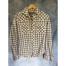Wrangler Retro Mens Small Tan Plaid Western Snap Long Sleeve Shirt 112326331