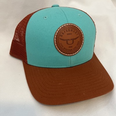 Rope Smart Western Trucker Snapback Cap Turquoise & Burnt Orange Mesh Hat