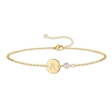 Turandoss Gold Link Initial Charm Bracelets for Women Girls, Birthday Gifts, A