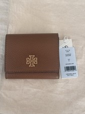 New Tory Burch Britten Leather Bifold Wallet In Moose Color