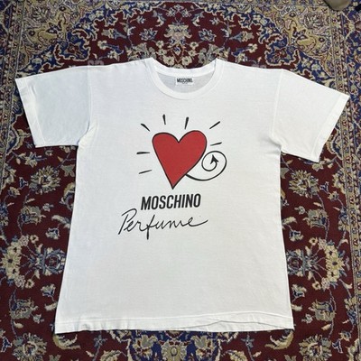 Vintage 90s Moschino Perfume Heart Logo Fragrance Brand Promo Tee T-shirt Italy