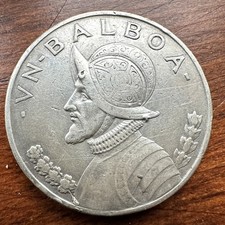 1934 Panama VN 1 Balboa .900 Silver Foreign Coin, Big Silver Coin