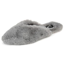 Journee Womens Sundown Almond Toe Faux Fur Slippers Grey,