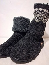 Muk Luks Cozy Women's Size 7 Bootie Slippers Knit Fair Isle Faux Fur Lined