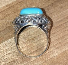 Ring Blue Turquoise Stone 925 Sterling Silver Size 8 Ring Fast Free Shipping .