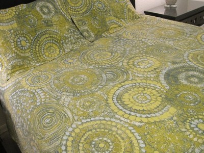 CRATE & BARREL ''Mosaic'' Full/Queen Green/Blue/Yellow Cotton Duvet+2 Shams VGUC