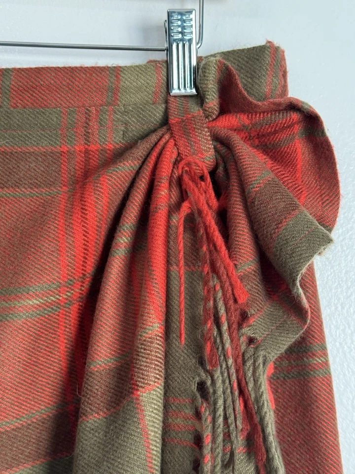 Falda envolvente midi vintage Spiegel a cuadros talla 14 roja verde tartán flecos vacaciones Foto 4 de 4