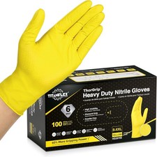 Nitrile Gloves Heavy Duty 6 Mil Yellow Raised Diamond Medium
