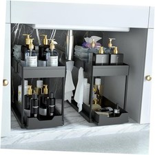 Under Sink Organizer 2 Pack, Bathroom Cabinet Organizer, 2 Tier Sliding Black