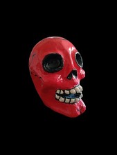 Paper Mache Skull Día de los Muertos / Halloween Red Black Handmade