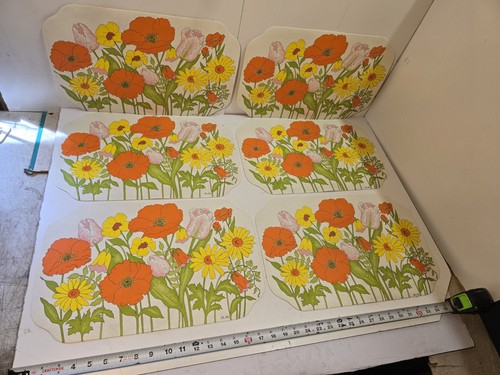 Vintage 1970’s placemat Set Happy Bright Flowers Lot of 6 mats